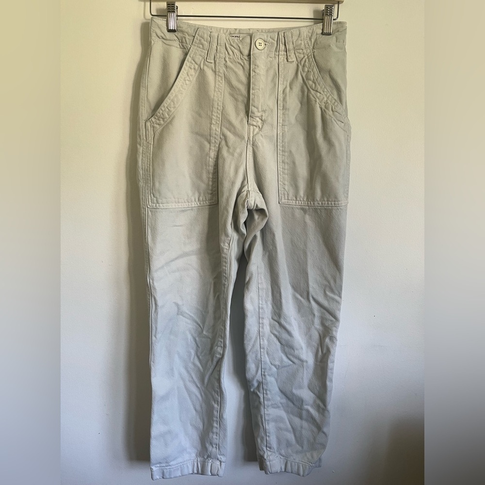 Zara Women Pockets High Waist Wide Leg Cream Cotton Lyocell Pant Jeans US 4